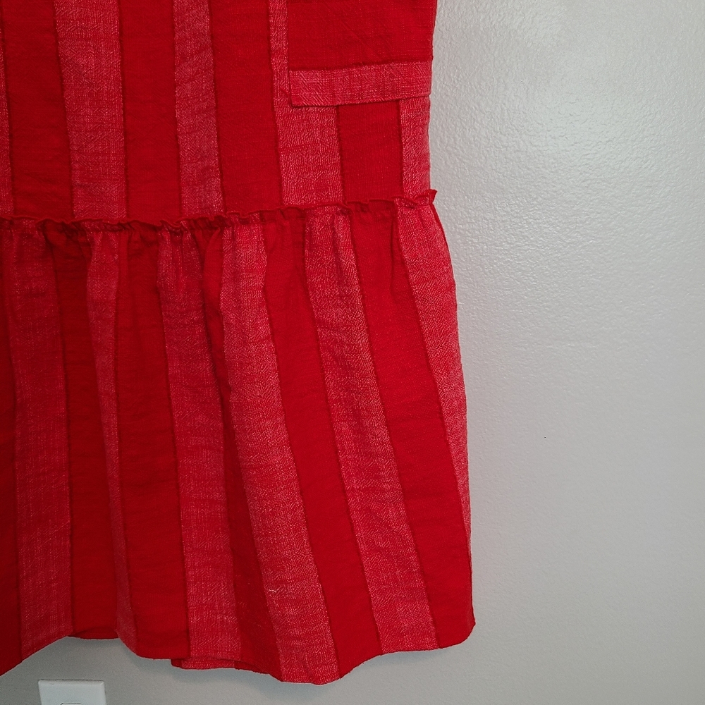 Anthropologie Maeve Red Stripe Tonal Tank Square Neck Midi Dress Patch Pockets - Picture 5 of 16
